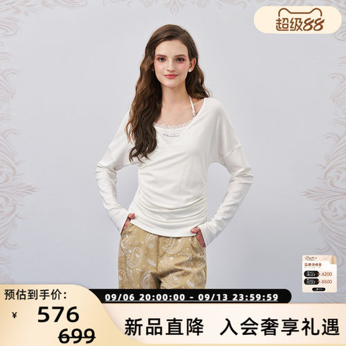 Three Quarters 26春夏新品莱赛尔修身两穿长袖T恤银泰301355
