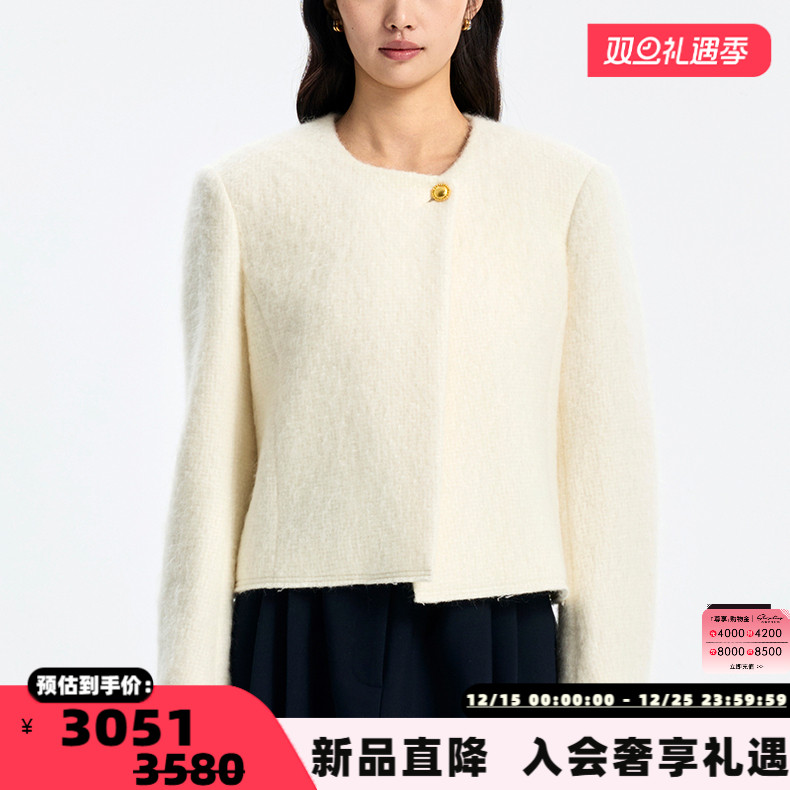 concise-white/简白 25秋冬女士圆领毛呢短外套银泰百货 301257