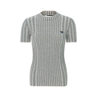 短袖 MAISON 上衣 女士坑条纹小狐狸刺绣修身 新款 KITSUNE 春季