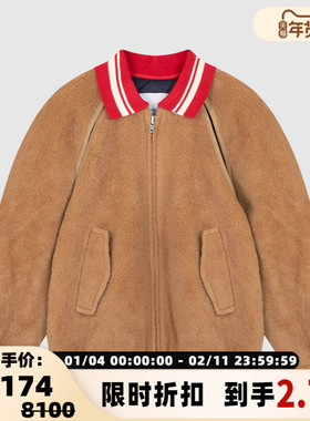 pushBUTTON羊毛翻领拉链女士绒面简约夹克外套银泰百货 301604