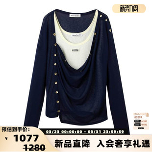 T恤银泰 26春夏女士撞色金属扣真两件套长袖 301261 Sandra Alexia