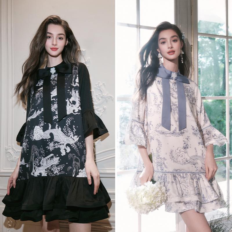 FLONAKED24秋冬手绘印花连衣裙