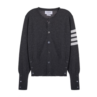 301574 毛衣银泰百货精品 Thom Browne女士灰色条纹圆领针织开衫