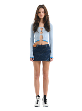 【断码】ANN ANDELMAN秋冬款女士蓝色简约牛仔拼接短裙 301286