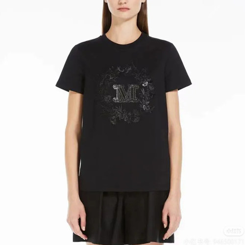 MAX MARA 女士M标花环水钻刺绣圆领T恤通勤休闲短袖银泰 301596