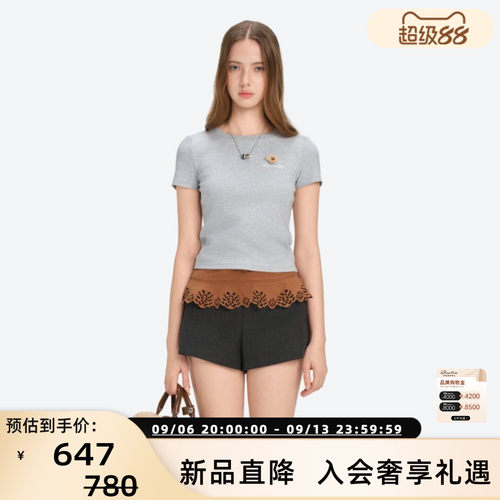 13 DE MARZO26春夏新款女士迷你熊头短款修身短袖T恤银泰 300178