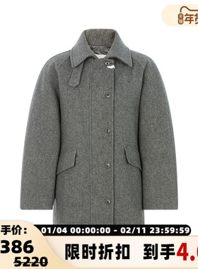 NOTHING WRITTEN 春季女士灰色复古小翻领毛呢大衣外套银泰百货