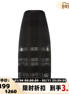 MIJEONG PARK春季格纹网纱半身裙女士时尚透视薄款度假长裙