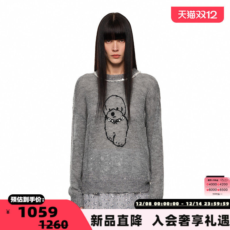 SHRO ENRO马海毛宽松套头小狗刺绣毛衣银泰百货精品 301469