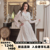 FLONAKED 25春夏米白收腰不规则下摆荷叶边装 饰连衣裙银泰300170