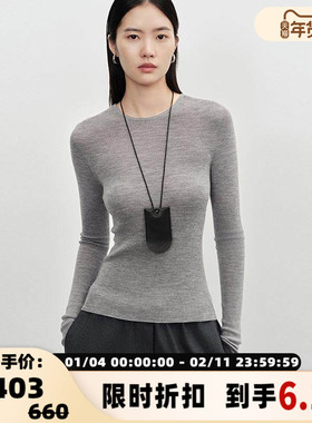 concise-white 秋冬新款女士卷边圆领打底衫银泰百货精品301257