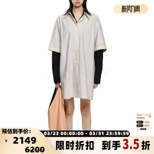 301604 Margiela女士竖条纹假两件休闲衬衣连衣裙 Mm6 Maison