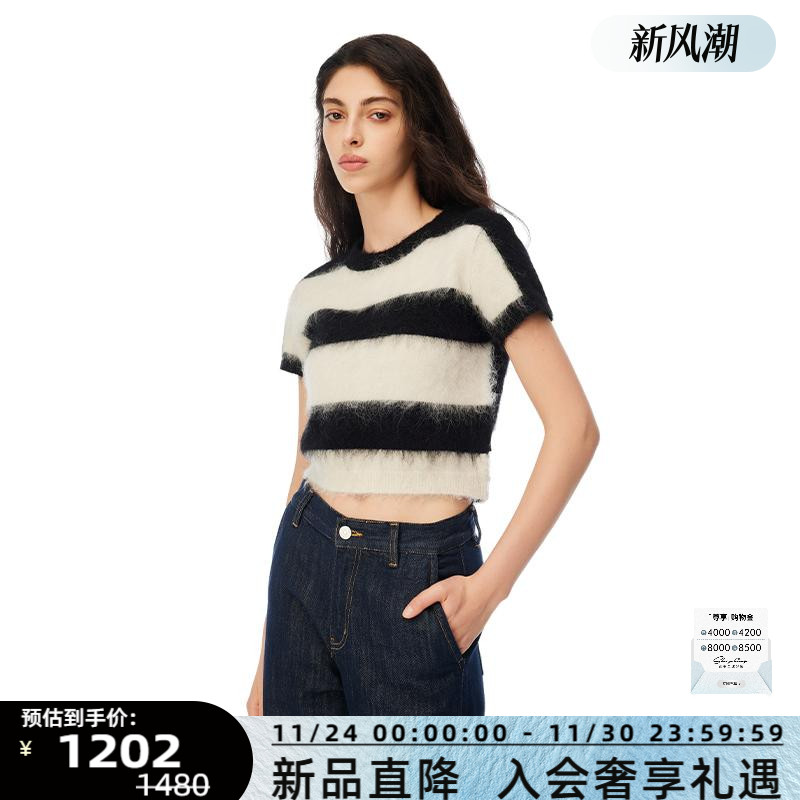 ANNANDELMAN女士条纹短款针织衫