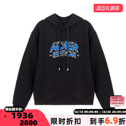 ADER ERROR 春季男士黑色印花休闲连帽卫衣银泰百货精品301574