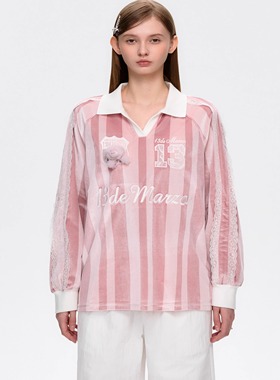 13DE MARZO 25春夏女士蕾丝刺绣球衣甜美薄款插肩袖T恤 300178