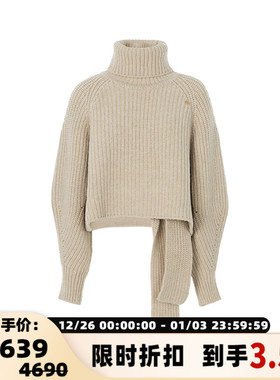 RECTO纯色羊毛材质女士高领长袖针织衫毛衣