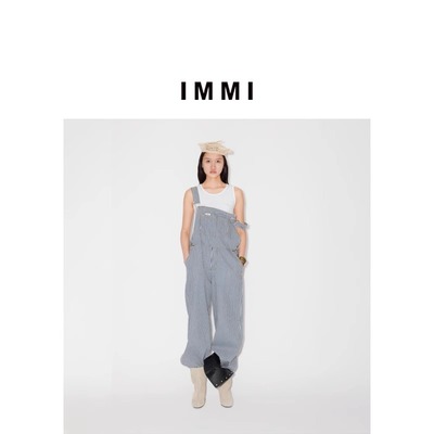 设计师品牌 IMMI 女士条纹牛仔宽松背带连体裤（水洗产品）300124
