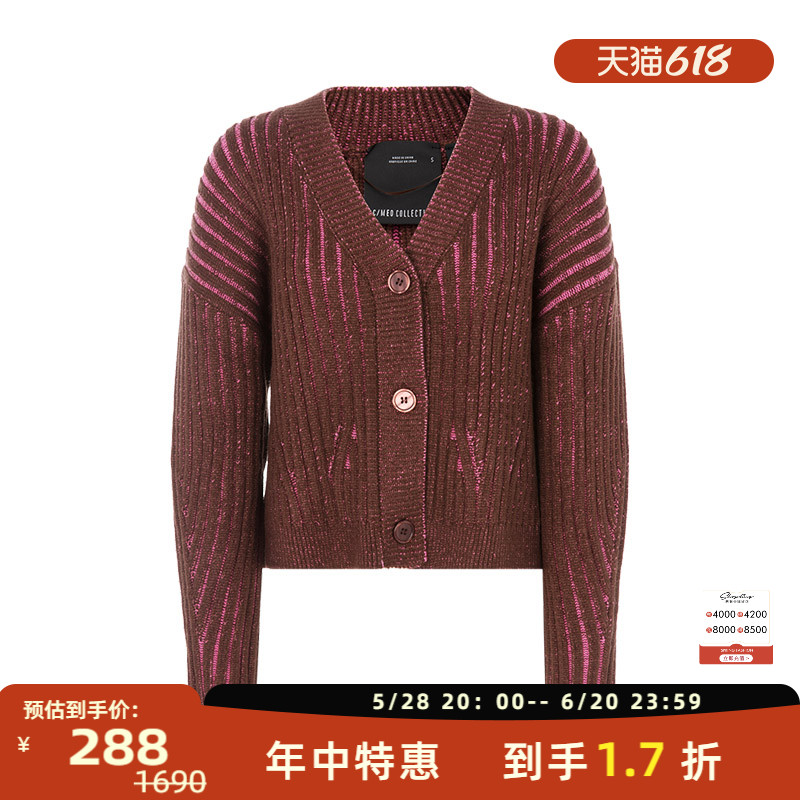 C/MEO 新款女士V领长袖针织衫开衫毛衣