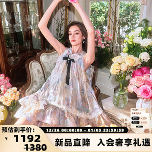 FLONAKED 连衣裙银泰300170 提花渐变虹彩印花A型无袖