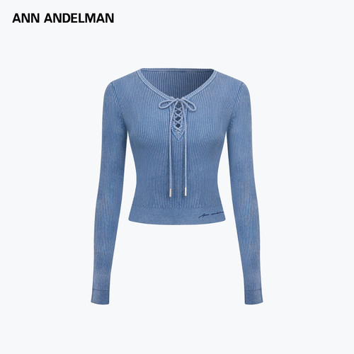 ANN ANDELMAN 26春夏新款女士双色坑条绑带针织衫银泰百货 301286