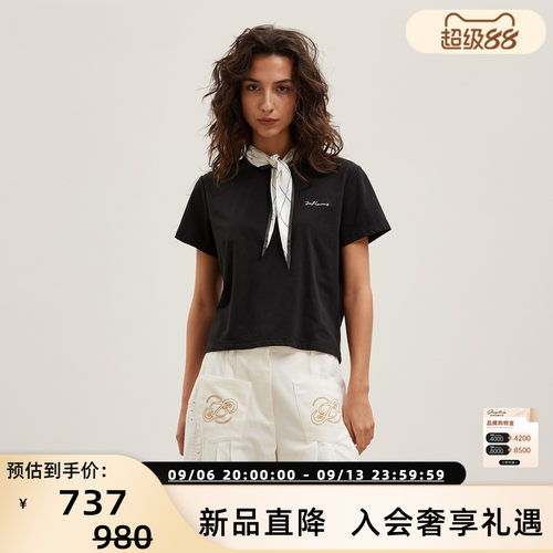 JAC FLEURANT 26春夏女士丝巾印花LOGO打结装饰短袖T恤衫 301489