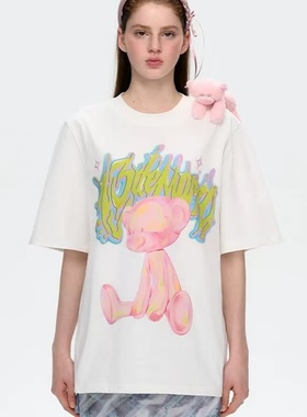 13DE MARZO 25春夏男女款插画炫彩小熊T恤棉质宽松短袖 300178