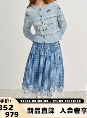 SOFITTE 秋冬新款蕾丝边百褶格纹半身裙银泰百货 301355