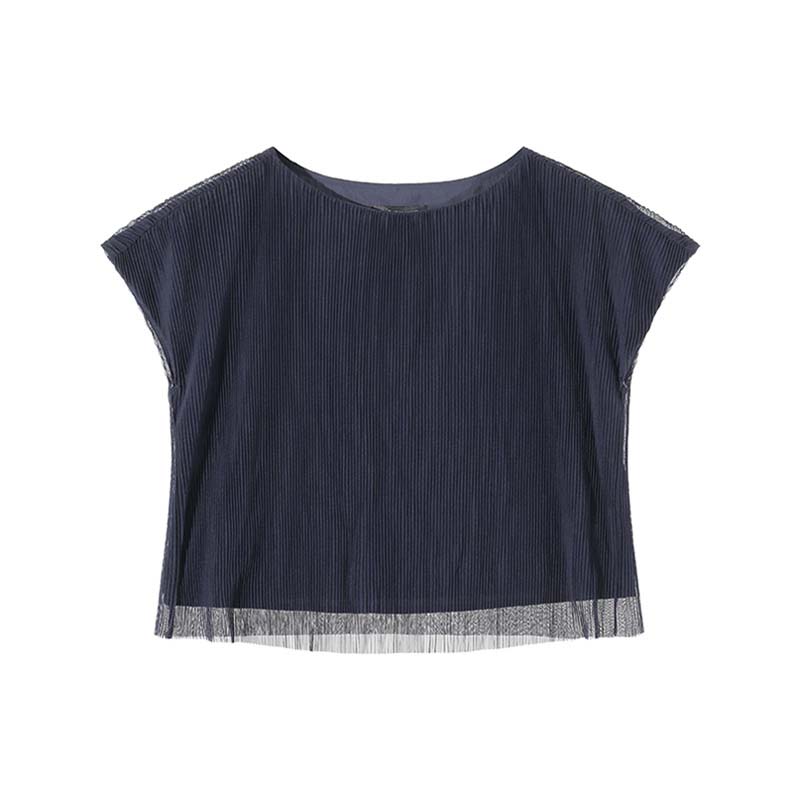 Armani Exchange春夏女士宽松版短款百褶圆领T恤衫银泰 300095