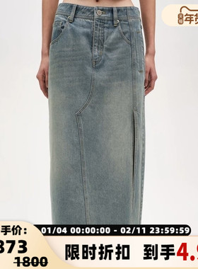 SHORT SENTENCE短句春夏女士不对称分割后开叉牛仔半裙银泰301574