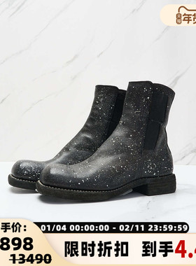 GUIDI 潮流都市女士泼墨方头车辙线粗跟时尚短靴银泰百货 301596