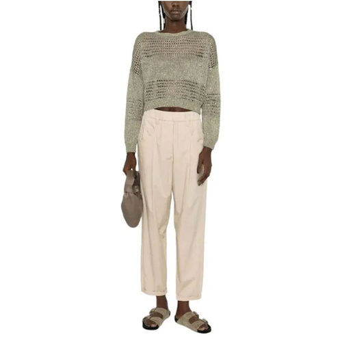 BC/BRUNELLO CUCINELLI 女士松紧腰卷边宽松直筒休闲裤银泰301604