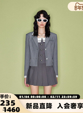 SHRO ENRO runway like breathe系列条纹拼接短款西装 301469