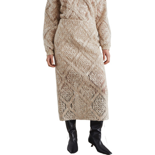 BC/Brunello Cucinelli 秋冬女士钩编花羊毛混纺半身裙银泰