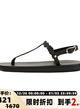 ANCIENT GREEK SANDALS 24春夏新款黑色牛皮革平底夹趾凉鞋