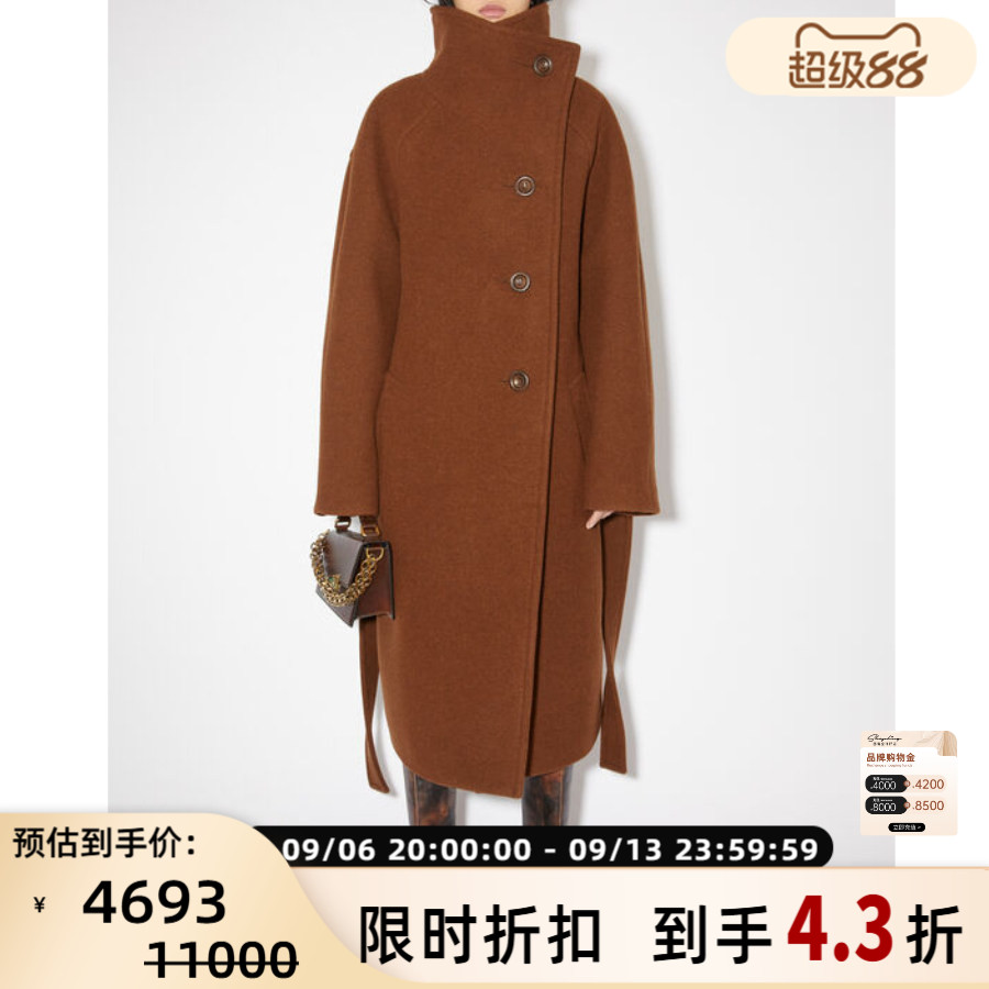 Acne Studios女士秋冬羊毛双排扣系带中长款大衣外套 银泰 301604图片