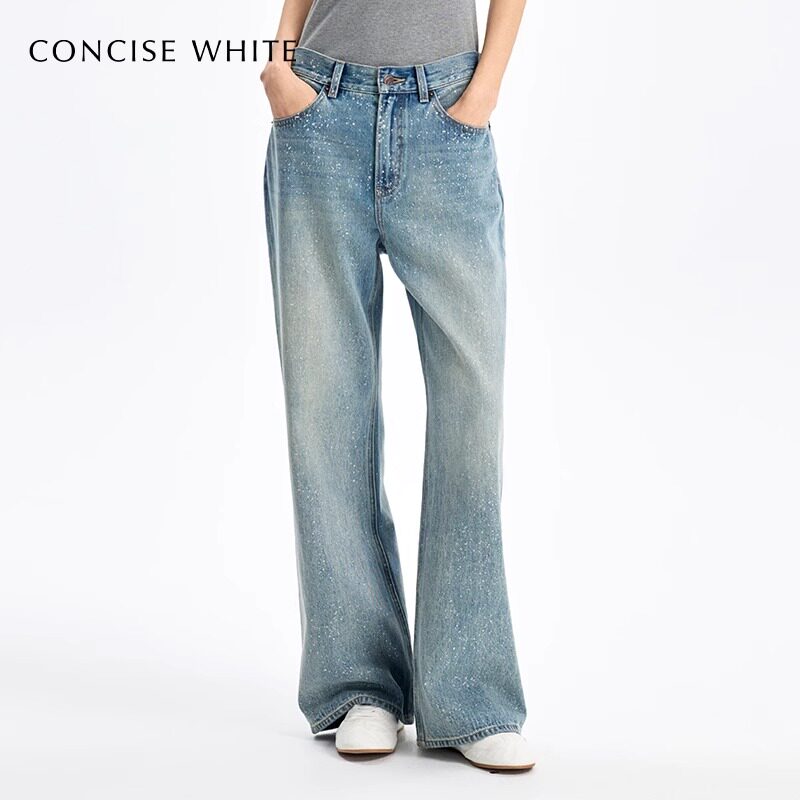 concise-white/简白 AW新款纯棉星空直筒牛仔裤银泰百货 3017