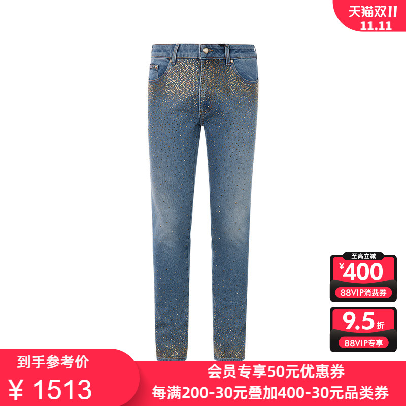 范思哲versace jeans couture 蓝色男士简约直筒休闲牛仔裤