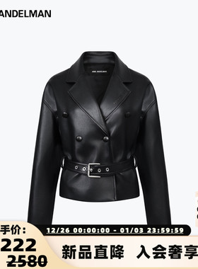 ANN ANDELMAN 秋冬新款双排扣绑带女士仿皮短外套银泰百货 301286