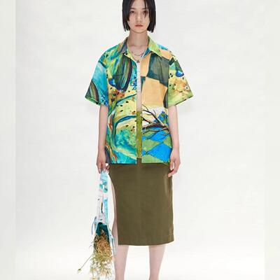 春夏款男女同款图案满印衬衣