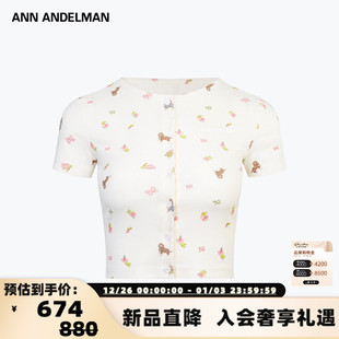 女印花针织短袖 25新款 T恤短款 开衫 301286 ANN 银泰百货 ANDELMAN