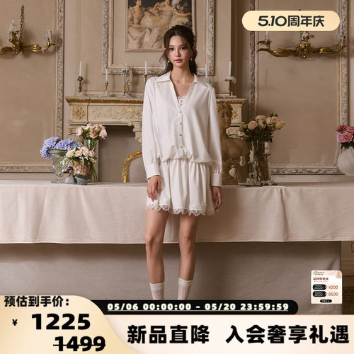 Three Quarters 春夏新款竹纤维假两件衬衫连衣裙银泰百货 301355