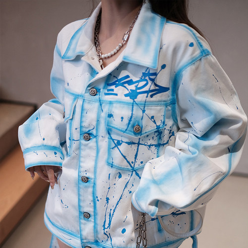 系列男女款泼墨牛仔外套
