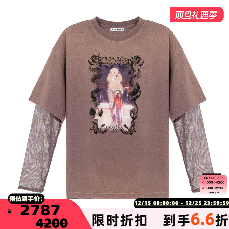 ACNE STUDIOS 春夏新款女士狗狗印花长袖圆领T恤银泰百货 301574