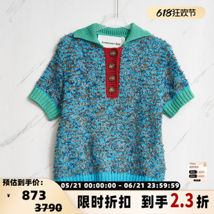 ANDERSSON BELL 日常通勤女士撞色翻领针织短袖衫银泰百货 301596