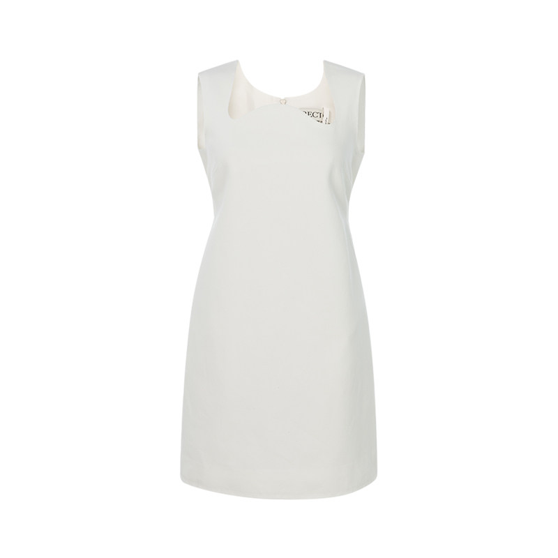 RECTO春季新款女士白色棉质波浪领修身收腰迷你连衣短裙A字裙