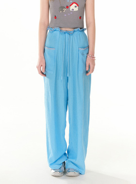 【断码】ANDREA MARTIN 25春夏女士蓝色抽褶皱皱裤银泰301489