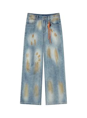 SOFITTE 秋冬女士复古休闲扎染阔腿牛仔长裤银泰百货 301355