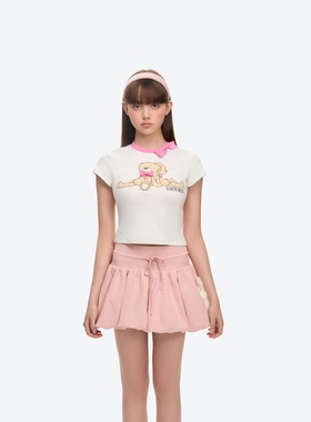 13DE MARZO 25春夏新款女士蝴蝶结修身短袖T恤银泰百货 300178