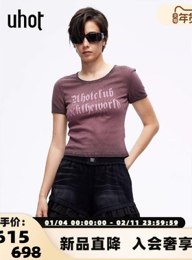 UHOT 26春夏新款女士字母印花短袖T恤圆领上衣银泰百货 301590