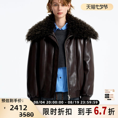 concise-white/简白女士大毛领棉服夹克银泰百货 301257